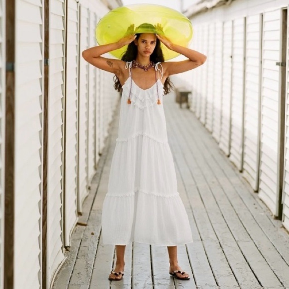 NWOT ZARA MIDI DRESS WITH RUFFLES WHITE SIZE XS 5107/119/250